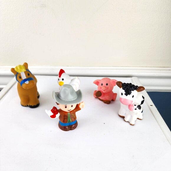 Little People Lot of Five Farmer Chicken Cow Horse Pig Figures